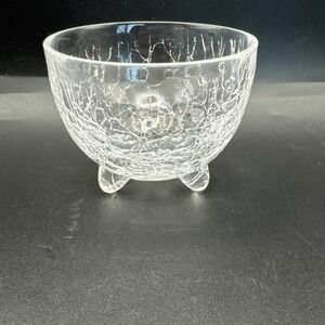 Clear Crackle Broken Glass 3 Footed Bowl 3.0"‎ Tall 3.5" Diameter